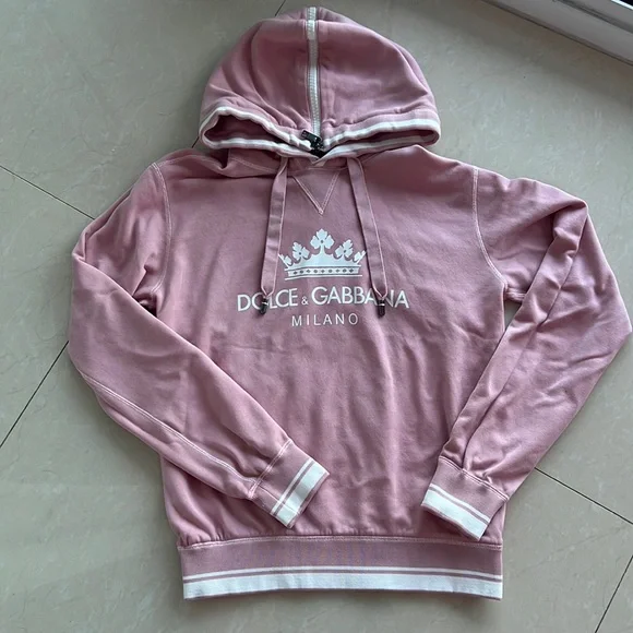 Like New Dolce & Gabbana Cotton Sweatshirt with Hood- Varsity Pink & White - Picture 3 of 13